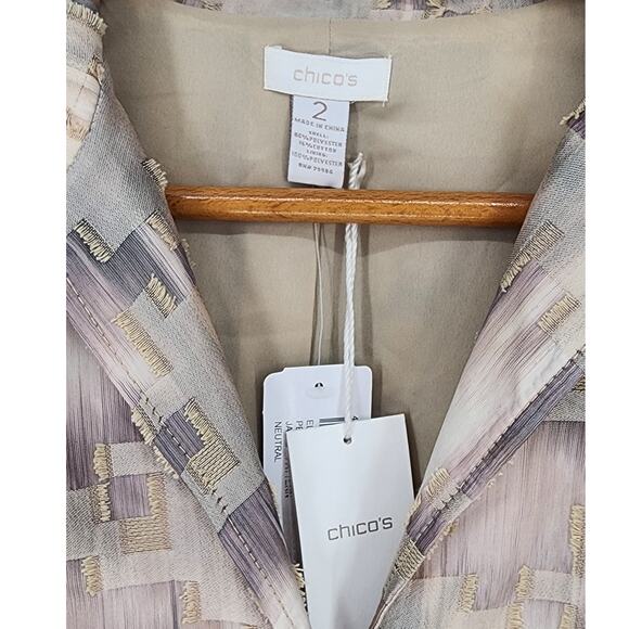 Chico’s Elegant Print Petra Jacket Ivory Purple Gray Size 2 (L/12) - Picture 4 of 10